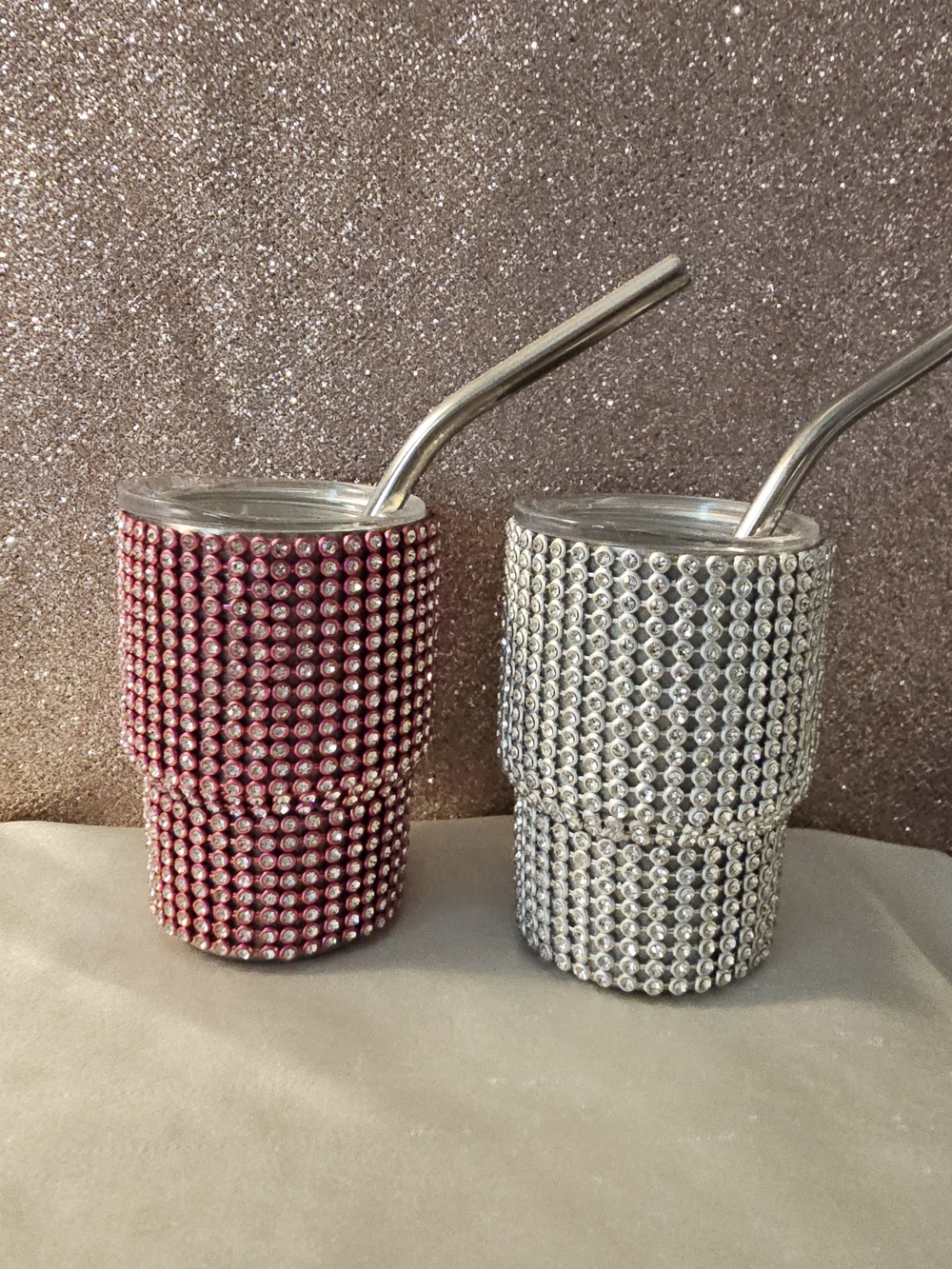 Rhinestone Bling Tumbler Duo with Metal Straws - Pink & Silver-Set Of 2 - Picture 4 of 4